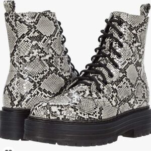 MIA Black and Gray Snake Print Combat Boots